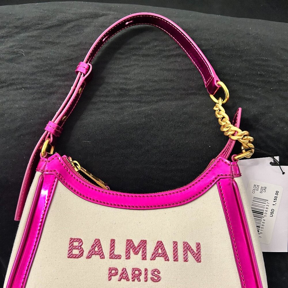 Balmain B-Army Shoulder canvas leather metallic pink bag NWT - Picture 7 of 7
